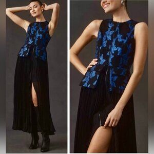 Anthropologie Bhanuni by Jyoti Sleeveless Metallic Jacquard Pleated Midi Dress